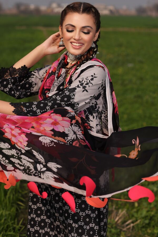 CHARIZMA 3-Piece Unstitched Printed Lawn Shirt with Embroidered Chiffon Dupatta and Trouser – Summer Collection - Image 3