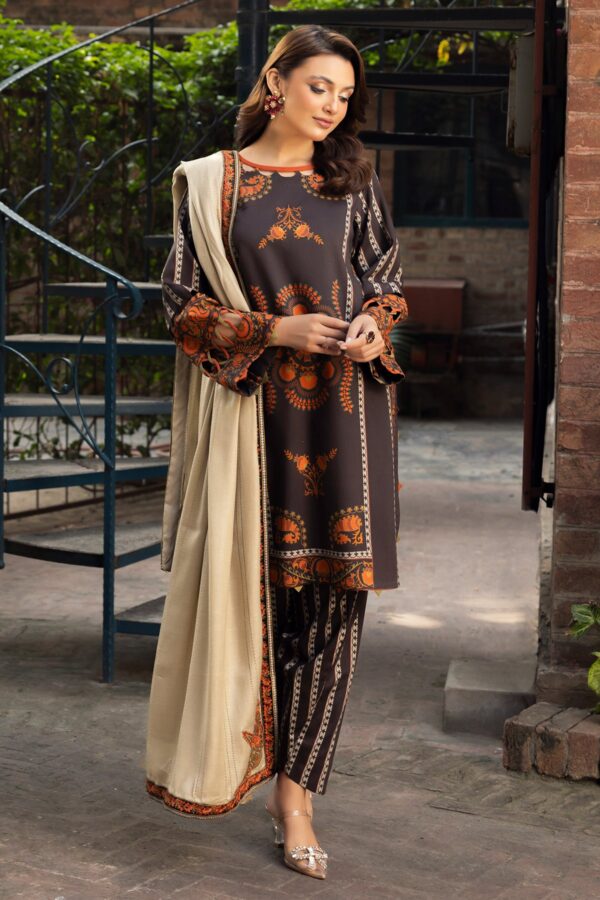 CHARIZMA 3-PC Printed Staple Shirt with Wool Shawl and Trouser - Winter Collection - Image 2